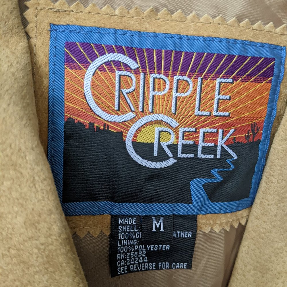 CRIPPLE CREEK TAN WOMEN'S STUD EMBELLISH FRINGE LEATHER JACKET COAT SKIRT Medium